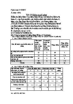 Kiểm tra môn Giải tích 12 (tiết 18) thời gian 45
